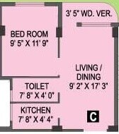 Floor plan of 1 BHK 599 Sq. Ft. Apartment in Shreshta Garden, Kolkata