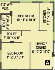 Floor plan of 2 BHK 852 Sq. Ft. Apartment in Shreshta Garden, Kolkata