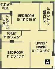 Floor plan of 2 BHK 852 Sq. Ft. Apartment in Shrestha Garden Phase 4, Kolkata