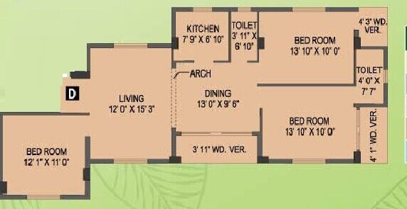 Floor plan of 3 BHK 1504 Sq. Ft. Apartment in Shrestha Garden Phase 4, Kolkata