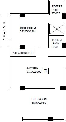 Floor plan of 2 BHK 797 Sq. Ft. Apartment in Shrestha Garden Phase III, Kolkata