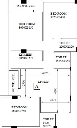 Floor plan of 3 BHK 1100 Sq. Ft. Apartment in Shrestha Garden Phase III, Kolkata