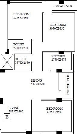 Floor plan of 3 BHK 1224 Sq. Ft. Apartment in Shrestha Garden Phase III, Kolkata