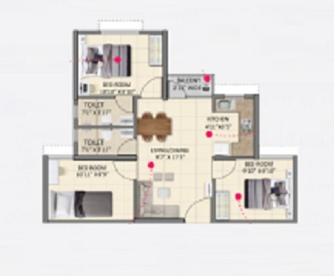  3 BHK Apartment at Shriram Sunshine One, Uttarpara Kotrung – for Sale