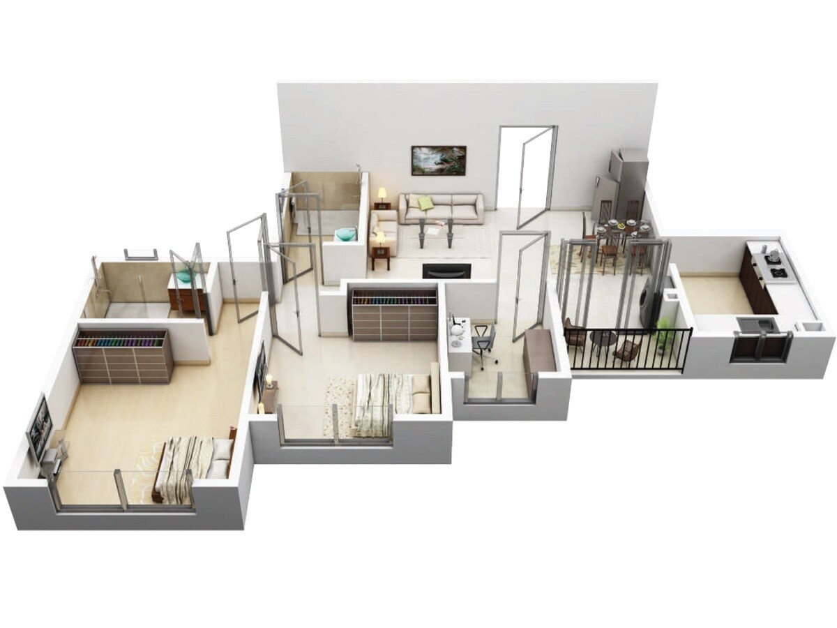 Floor plan of 2 BHK 1090 Sq. Ft. Apartment in Siddha Galaxia 2, Kolkata