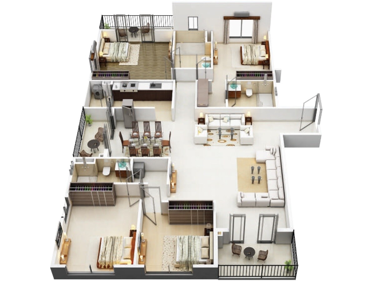 Floor plan of 4 BHK 2760 Sq. Ft. Apartment in Siddha Galaxia 2, Kolkata