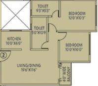 Floor plan of 2 BHK 850 Sq. Ft. Apartment in Siddha Galaxia, Kolkata