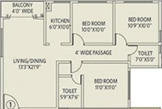 Floor plan of 3 BHK 1165 Sq. Ft. Apartment in Siddha Galaxia, Kolkata
