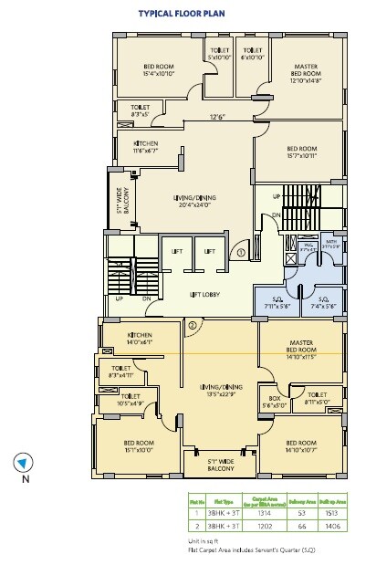Floor plan of 3 BHK 1513 Sq. Ft. Apartment in Siddha Nirvana, Kolkata