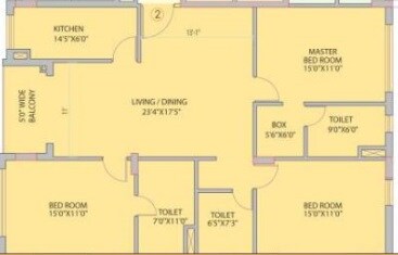 Floor plan of 3 BHK 1765 Sq. Ft. Apartment in Siddha Nirvana, Kolkata
