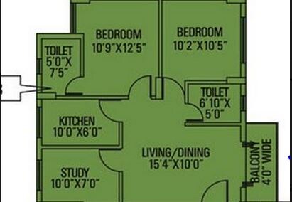 Floor plan of 2 BHK 1000 Sq. Ft. Apartment in Siddha Pine Woods, Kolkata