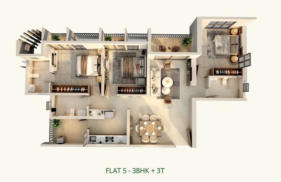 Floor plan of 3 BHK 946 Sq. Ft. Apartment in Siddha Serena, Kolkata