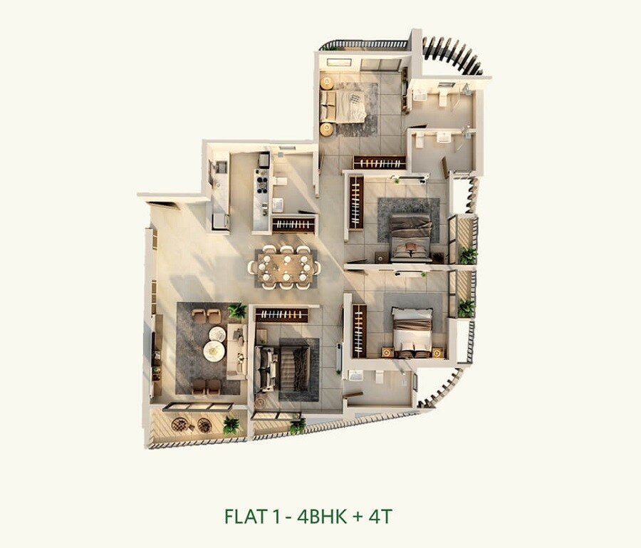 Floor plan of 4 BHK 1415 Sq. Ft. Apartment in Siddha Serena, Kolkata