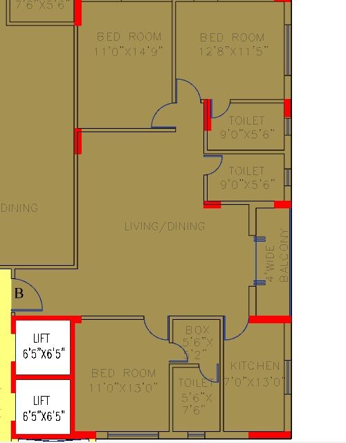 Floor plan of 3 BHK 1740 Sq. Ft. Apartment in Siddha Silver Pines, Kolkata
