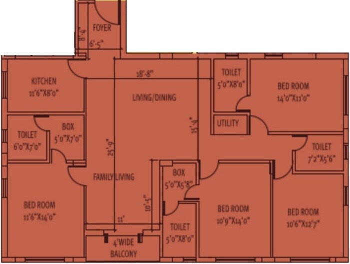 Floor plan of 4 BHK 2295 Sq. Ft. Apartment in Siddha Silver Pines, Kolkata