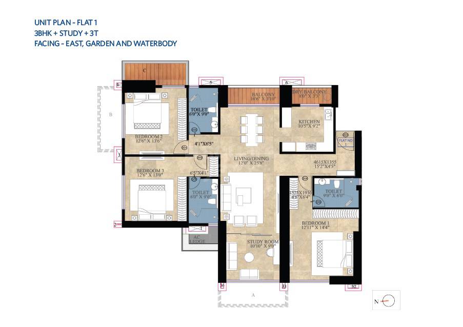 3 BHK 1841 Sq. Ft. Apartment