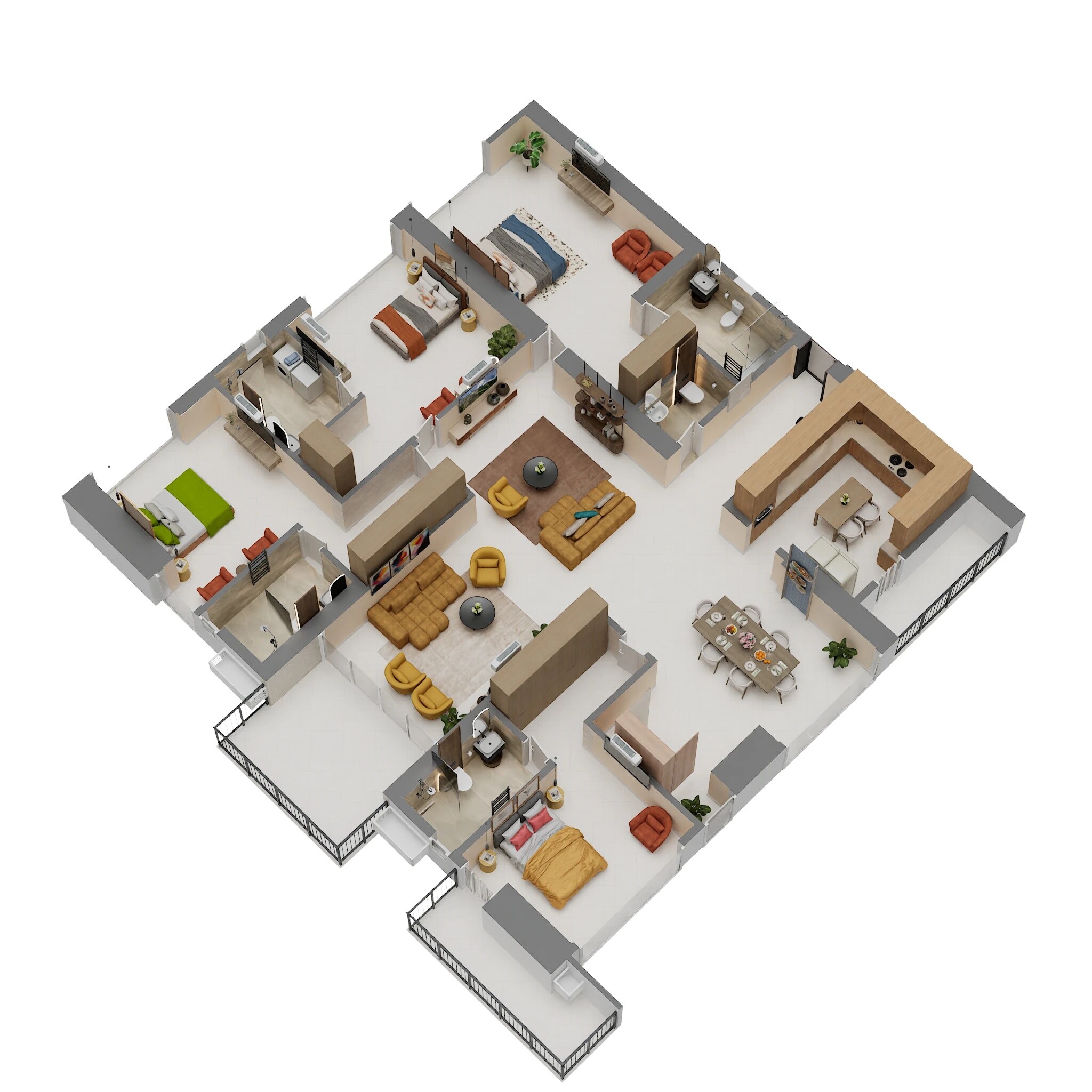 Floor plan of 4 BHK 2736 Sq. Ft. Apartment in Siddha Sky Blu, Kolkata