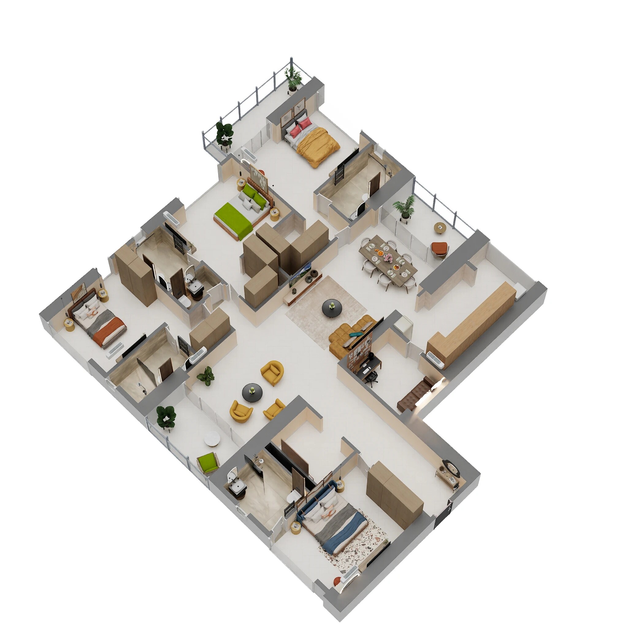 Floor plan of 4 BHK 2793 Sq. Ft. Apartment in Siddha Sky Blu, Kolkata