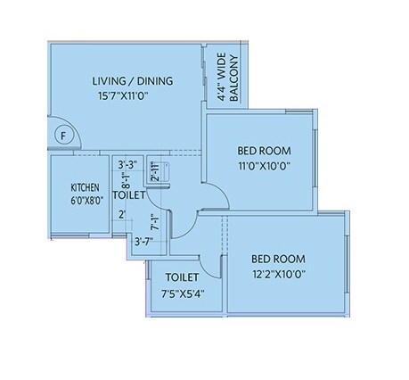 Floor plan of 2 BHK 880 Sq. Ft. Apartment in Siddha Suburbia, Kolkata