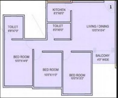 3 BHK 1150 Sq. Ft. Apartment