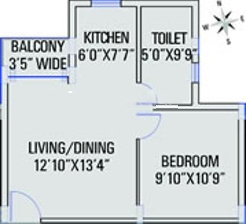 Floor plan of 1 BHK 605 Sq. Ft. Apartment in Siddha Town, Kolkata