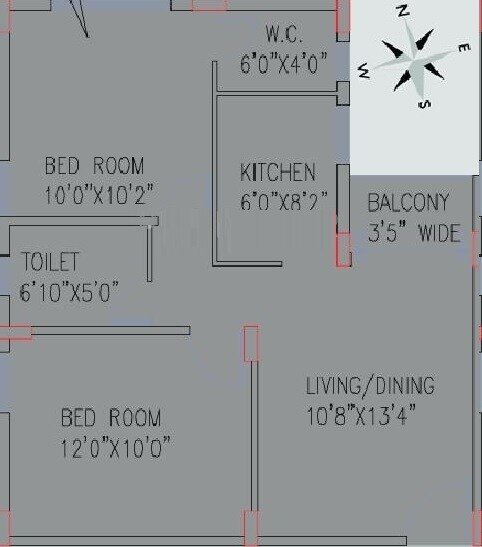 Floor plan of 2 BHK 780 Sq. Ft. Apartment in Siddha Town, Kolkata