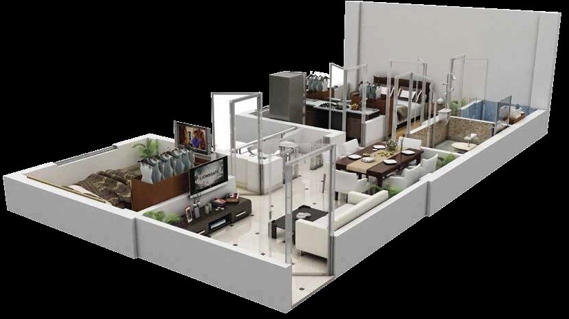 Floor plan of 2 BHK 1055 Sq. Ft. Apartment in Siddha Town Madhyamgram, Kolkata