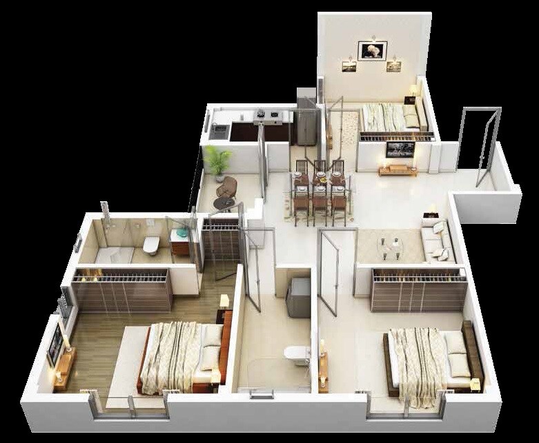Floor plan of 3 BHK 1395 Sq. Ft. Apartment in Siddha Town Madhyamgram, Kolkata