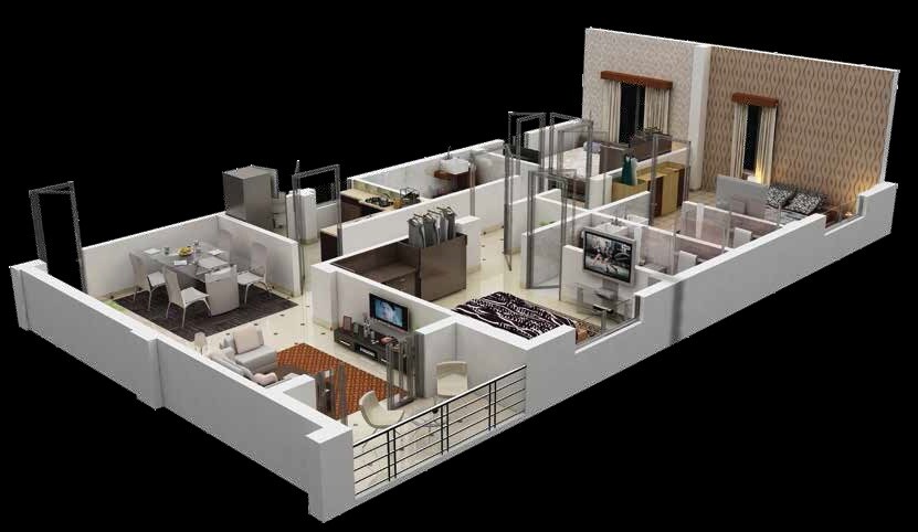 Floor plan of 3 BHK 1445 Sq. Ft. Apartment in Siddha Town Madhyamgram, Kolkata