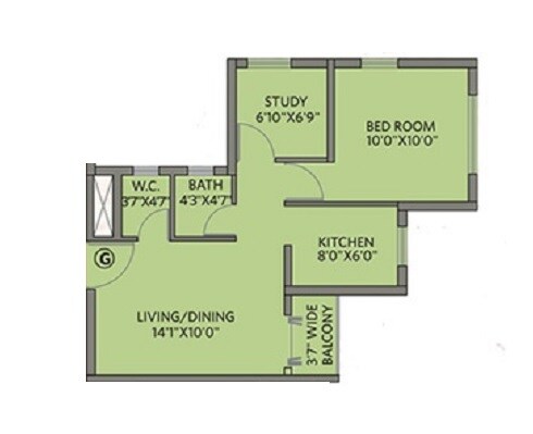 Floor plan of 1 BHK 630 Sq. Ft. Apartment in Siddha Water Front, Kolkata