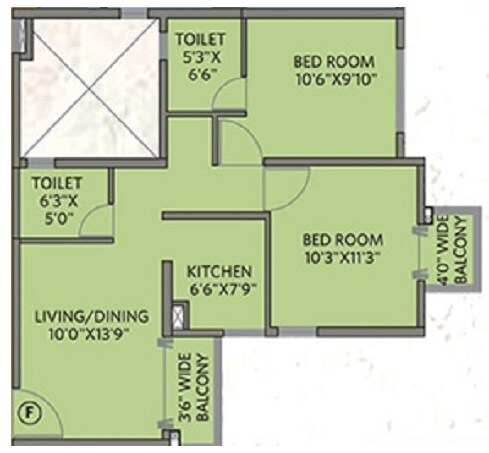Floor plan of 2 BHK 970 Sq. Ft. Apartment in Siddha Water Front, Kolkata