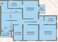 siddha water front apartment 3bhk 1100sqft