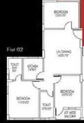 Floor plan of 3 BHK 1405 Sq. Ft. Apartment in Siddha Xanadu Condominium, Kolkata