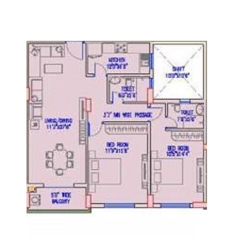 Floor plan of 2 BHK 1374 Sq. Ft. Apartment in Signum Cloud 9, Kolkata