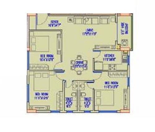 Floor plan of 3 BHK 1463 Sq. Ft. Apartment in Signum Cloud 9, Kolkata