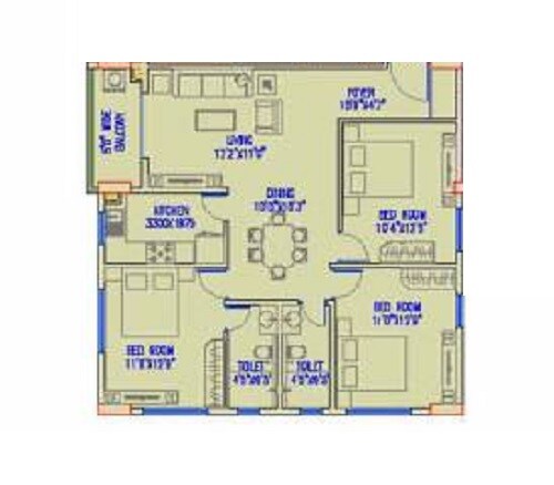 Floor plan of 3 BHK 1782 Sq. Ft. Apartment in Signum Cloud 9, Kolkata