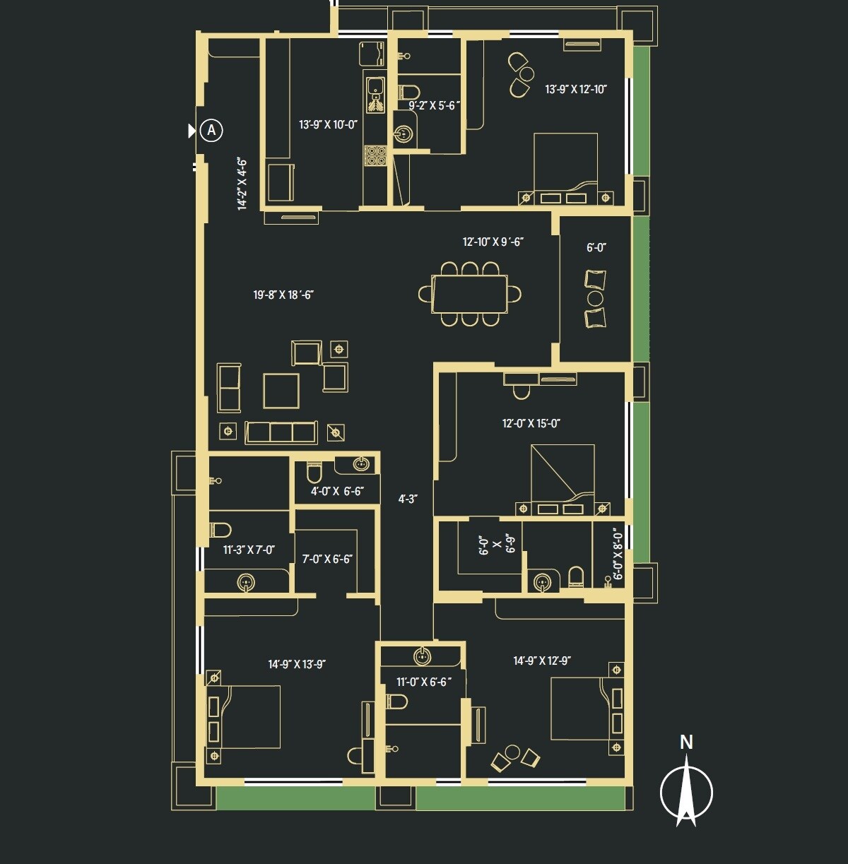 Floor plan of 4 BHK 2416 Sq. Ft. Apartment in Signum Niva, Kolkata
