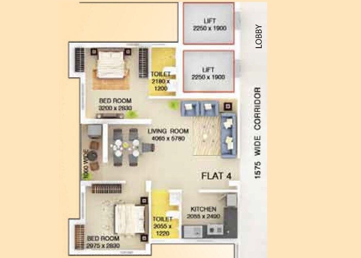 Floor plan of 2 BHK 819 Sq. Ft. Apartment in Signum Parkwood Estate, Kolkata
