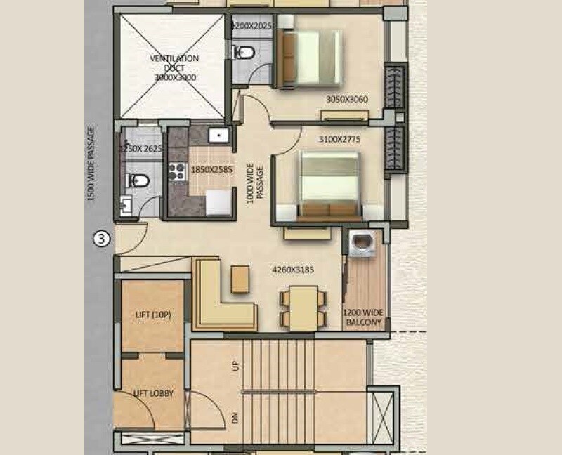 Floor plan of 2 BHK 663 Sq. Ft. Apartment in Signum Sampurna, Kolkata