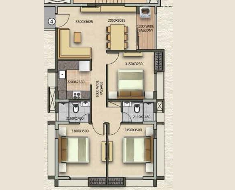 Floor plan of 3 BHK 898 Sq. Ft. Apartment in Signum Sampurna, Kolkata