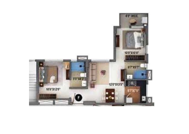 Floor plan of 2 BHK 852 Sq. Ft. Apartment in Signum Windmere, Kolkata