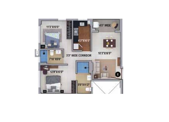 Floor plan of 2 BHK 963 Sq. Ft. Apartment in Signum Windmere, Kolkata