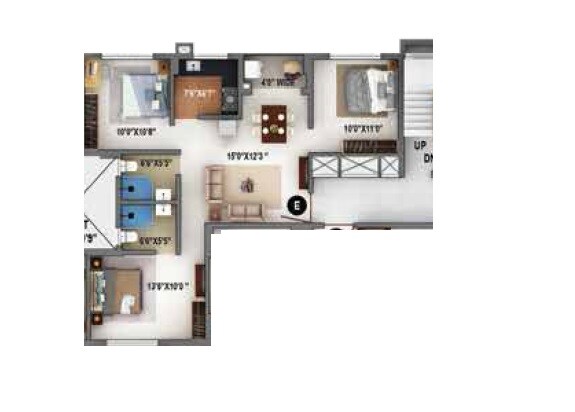 Floor plan of 3 BHK 1059 Sq. Ft. Apartment in Signum Windmere, Kolkata