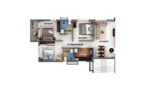 Floor plan of 3 BHK 1328 Sq. Ft. Apartment in Signum Windmere, Kolkata