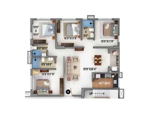Floor plan of 4 BHK 1588 Sq. Ft. Apartment in Signum Windmere, Kolkata
