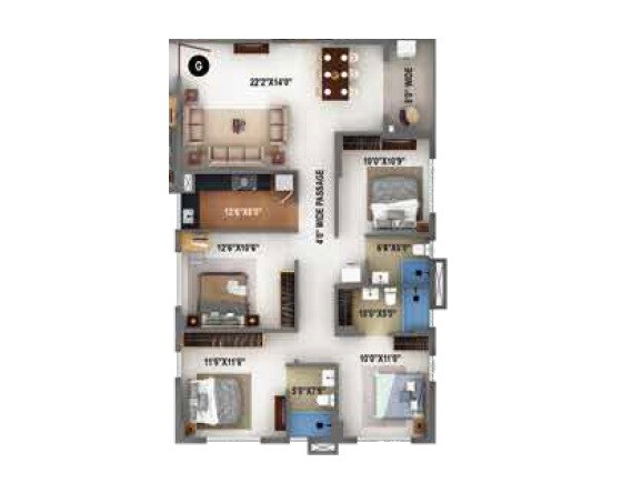Floor plan of 4 BHK 1622 Sq. Ft. Apartment in Signum Windmere, Kolkata