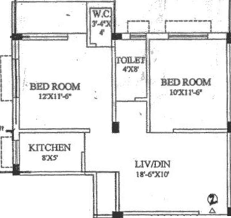 Floor plan of 2 BHK 850 Sq. Ft. Apartment in SK Developer Kumar Plaza, Kolkata