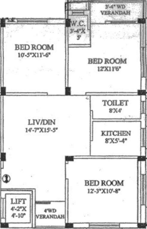 Floor plan of 3 BHK 1000 Sq. Ft. Apartment in SK Developer Kumar Plaza, Kolkata