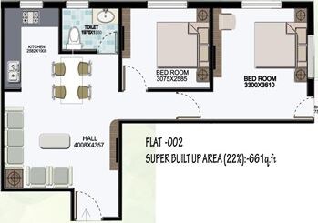 Floor plan of 2 BHK 661 Sq. Ft. Apartment in SK Developer Singur Mega City, Kolkata