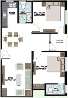 Floor plan of 2 BHK 726 Sq. Ft. Apartment in SK Developer Singur Mega City, Kolkata